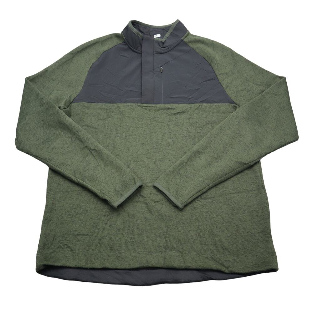 Champion Shirt Men L Green Black Pullover 1/4 Zip Jacket Sweater Fleece Athletic